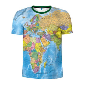 Мужская футболка 3D спортивная с принтом Карта в Кировске, 100% полиэстер с улучшенными характеристиками | приталенный силуэт, круглая горловина, широкие плечи, сужается к линии бедра | map | world | глобус | мир | россия