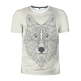 Мужская футболка 3D спортивная с принтом Волк-шаман в Кировске, 100% полиэстер с улучшенными характеристиками | приталенный силуэт, круглая горловина, широкие плечи, сужается к линии бедра | wolf | волк | животные | узоры | шаман