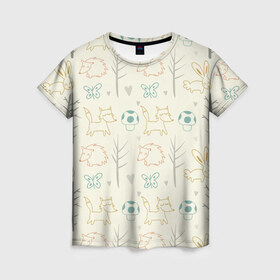 Женская футболка 3D с принтом Лесные звери в Кировске, 100% полиэфир ( синтетическое хлопкоподобное полотно) | прямой крой, круглый вырез горловины, длина до линии бедер | зверушки | милый | паттерн