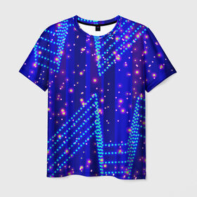 Мужская футболка 3D с принтом Огоньки в Кировске, 100% полиэфир | прямой крой, круглый вырез горловины, длина до линии бедер | арт | огоньки | прикольные | свет | синий | текстуры