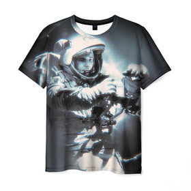 Мужская футболка 3D с принтом Гагарин 5 в Кировске, 100% полиэфир | прямой крой, круглый вырез горловины, длина до линии бедер | 12 апреля | гагарин | день космонавтики | космонавт | космонавтика | космос | юра | юрий