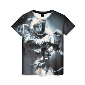 Женская футболка 3D с принтом Гагарин 5 в Кировске, 100% полиэфир ( синтетическое хлопкоподобное полотно) | прямой крой, круглый вырез горловины, длина до линии бедер | 12 апреля | гагарин | день космонавтики | космонавт | космонавтика | космос | юра | юрий
