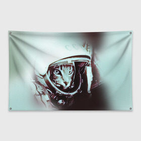 Флаг-баннер с принтом Котмонавт в Кировске, 100% полиэстер | размер 67 х 109 см, плотность ткани — 95 г/м2; по краям флага есть четыре люверса для крепления | 12 апреля | гагарин | день космонавтики | космонавт | космонавтика | космос | юра | юрий