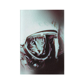 Обложка для паспорта матовая кожа с принтом Котмонавт в Кировске, натуральная матовая кожа | размер 19,3 х 13,7 см; прозрачные пластиковые крепления | Тематика изображения на принте: 12 апреля | гагарин | день космонавтики | космонавт | космонавтика | космос | юра | юрий