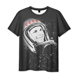 Мужская футболка 3D с принтом Гагарин 6 в Кировске, 100% полиэфир | прямой крой, круглый вырез горловины, длина до линии бедер | Тематика изображения на принте: 12 апреля | гагарин | день космонавтики | космонавт | космонавтика | космос | юра | юрий