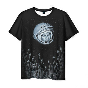 Мужская футболка 3D с принтом Гагарин 7 в Кировске, 100% полиэфир | прямой крой, круглый вырез горловины, длина до линии бедер | Тематика изображения на принте: 12 апреля | гагарин | день космонавтики | космонавт | космонавтика | космос | юра | юрий