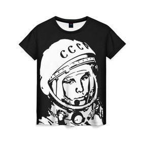 Женская футболка 3D с принтом Гагарин 9 в Кировске, 100% полиэфир ( синтетическое хлопкоподобное полотно) | прямой крой, круглый вырез горловины, длина до линии бедер | 12 апреля | гагарин | день космонавтики | космонавт | космонавтика | космос | юра | юрий