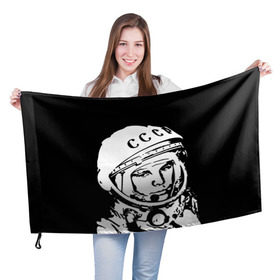 Флаг 3D с принтом Гагарин 9 в Кировске, 100% полиэстер | плотность ткани — 95 г/м2, размер — 67 х 109 см. Принт наносится с одной стороны | Тематика изображения на принте: 12 апреля | гагарин | день космонавтики | космонавт | космонавтика | космос | юра | юрий