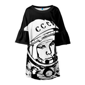 Детское платье 3D с принтом Гагарин 9 в Кировске, 100% полиэстер | прямой силуэт, чуть расширенный к низу. Круглая горловина, на рукавах — воланы | 12 апреля | гагарин | день космонавтики | космонавт | космонавтика | космос | юра | юрий