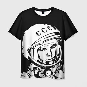Мужская футболка 3D с принтом Гагарин 9 в Кировске, 100% полиэфир | прямой крой, круглый вырез горловины, длина до линии бедер | 12 апреля | гагарин | день космонавтики | космонавт | космонавтика | космос | юра | юрий