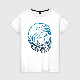 Женская футболка хлопок с принтом Гагарин 11 в Кировске, 100% хлопок | прямой крой, круглый вырез горловины, длина до линии бедер, слегка спущенное плечо | 12 апреля | гагарин | день космонавтики | космонавт | космонавтика | космос | юра | юрий