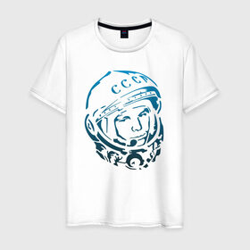 Мужская футболка хлопок с принтом Гагарин 11 в Кировске, 100% хлопок | прямой крой, круглый вырез горловины, длина до линии бедер, слегка спущенное плечо. | 12 апреля | гагарин | день космонавтики | космонавт | космонавтика | космос | юра | юрий