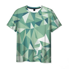 Мужская футболка 3D с принтом Зеленые полигоны в Кировске, 100% полиэфир | прямой крой, круглый вырез горловины, длина до линии бедер | линии | полигоны | ромбы | текстуры