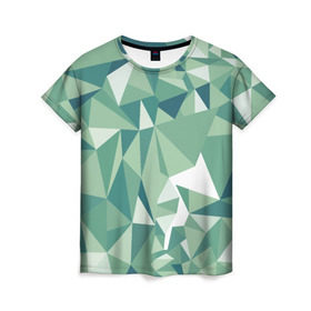 Женская футболка 3D с принтом Зеленые полигоны в Кировске, 100% полиэфир ( синтетическое хлопкоподобное полотно) | прямой крой, круглый вырез горловины, длина до линии бедер | линии | полигоны | ромбы | текстуры