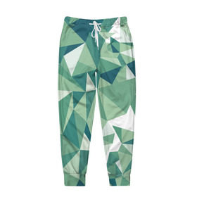Мужские брюки 3D с принтом Зеленые полигоны в Кировске, 100% полиэстер | манжеты по низу, эластичный пояс регулируется шнурком, по бокам два кармана без застежек, внутренняя часть кармана из мелкой сетки | линии | полигоны | ромбы | текстуры