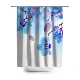 Штора 3D для ванной с принтом Голубая орхидея в Кировске, 100% полиэстер | плотность материала — 100 г/м2. Стандартный размер — 146 см х 180 см. По верхнему краю — пластиковые люверсы для креплений. В комплекте 10 пластиковых колец | голубая орхидея | красота | орхидеи | природа | цветок | цветочек | цветы