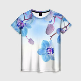 Женская футболка 3D с принтом Голубая орхидея в Кировске, 100% полиэфир ( синтетическое хлопкоподобное полотно) | прямой крой, круглый вырез горловины, длина до линии бедер | голубая орхидея | красота | орхидеи | природа | цветок | цветочек | цветы