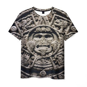 Мужская футболка 3D с принтом Календарь ацтеков в Кировске, 100% полиэфир | прямой крой, круглый вырез горловины, длина до линии бедер | Тематика изображения на принте: ацтеки | история | календарь | круги