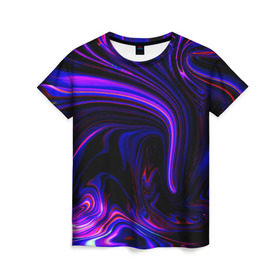 Женская футболка 3D с принтом Цветные разводы в Кировске, 100% полиэфир ( синтетическое хлопкоподобное полотно) | прямой крой, круглый вырез горловины, длина до линии бедер | гранж | краска | разводы | цветные
