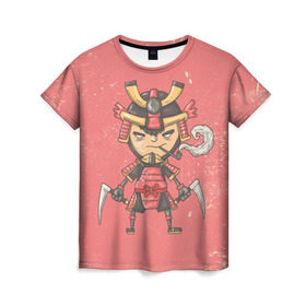 Женская футболка 3D с принтом Самурай в Кировске, 100% полиэфир ( синтетическое хлопкоподобное полотно) | прямой крой, круглый вырез горловины, длина до линии бедер | ninja | samurai | мудрость | ниндзя | самурай