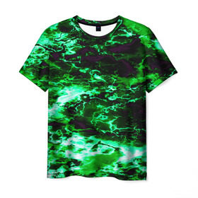 Мужская футболка 3D с принтом Зеленый дым в Кировске, 100% полиэфир | прямой крой, круглый вырез горловины, длина до линии бедер | абстракции