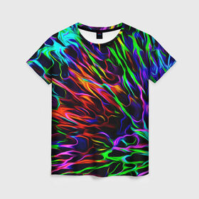 Женская футболка 3D с принтом Разноцветные разводы в Кировске, 100% полиэфир ( синтетическое хлопкоподобное полотно) | прямой крой, круглый вырез горловины, длина до линии бедер | гранж | краска | разводы | цветные