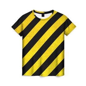 Женская футболка 3D с принтом Полоски в Кировске, 100% полиэфир ( синтетическое хлопкоподобное полотно) | прямой крой, круглый вырез горловины, длина до линии бедер | абстракция | желтый | линии | полоски | черный