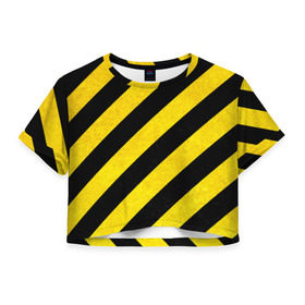 Женская футболка 3D укороченная с принтом Полоски в Кировске, 100% полиэстер | круглая горловина, длина футболки до линии талии, рукава с отворотами | абстракция | желтый | линии | полоски | черный