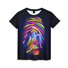 Женская футболка 3D с принтом Отпечаток в Кировске, 100% полиэфир ( синтетическое хлопкоподобное полотно) | прямой крой, круглый вырез горловины, длина до линии бедер | краска | мазки | отпечаток пальца | палец | свет