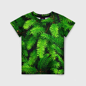 Детская футболка 3D с принтом Ёлка в Кировске, 100% гипоаллергенный полиэфир | прямой крой, круглый вырез горловины, длина до линии бедер, чуть спущенное плечо, ткань немного тянется | green | дерево | елка | зеленый | природа