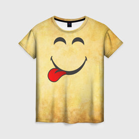 Женская футболка 3D с принтом Мы на позитиве (L) в Кировске, 100% полиэфир ( синтетическое хлопкоподобное полотно) | прямой крой, круглый вырез горловины, длина до линии бедер | Тематика изображения на принте: парная | позитив | рожица | смайл | улыбка | язык