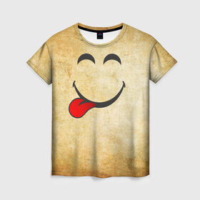 Женская футболка 3D с принтом Мы на позитиве (L) в Кировске, 100% полиэфир ( синтетическое хлопкоподобное полотно) | прямой крой, круглый вырез горловины, длина до линии бедер | парная | позитив | рожица | смайл | улыбка | язык