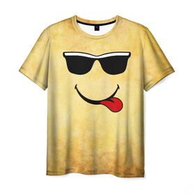 Мужская футболка 3D с принтом Смайл в очках (L) в Кировске, 100% полиэфир | прямой крой, круглый вырез горловины, длина до линии бедер | веселье | мордочка | очки | парная | позитив | прикол | рожица | смайл | смайл в очках | смех | улыбка | умора | хорошее настроение | юмор | язык