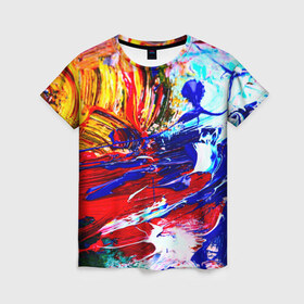 Женская футболка 3D с принтом Краска в Кировске, 100% полиэфир ( синтетическое хлопкоподобное полотно) | прямой крой, круглый вырез горловины, длина до линии бедер | абстракция красок | гранж | краска | разводы | текстуры | цветные