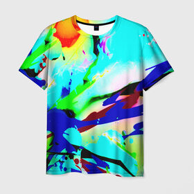 Мужская футболка 3D с принтом Цветные краски в Кировске, 100% полиэфир | прямой крой, круглый вырез горловины, длина до линии бедер | абстракция красок | гранж | краска | разводы | текстуры | цветные