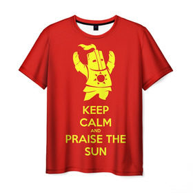 Мужская футболка 3D с принтом Keep calm and praise the sun в Кировске, 100% полиэфир | прямой крой, круглый вырез горловины, длина до линии бедер | dark souls