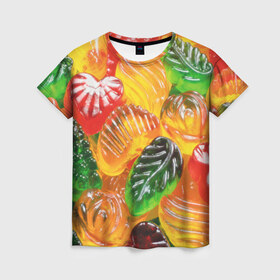 Женская футболка 3D с принтом Желе в Кировске, 100% полиэфир ( синтетическое хлопкоподобное полотно) | прямой крой, круглый вырез горловины, длина до линии бедер | candy | еда | конфеты | мармелад | сладкое