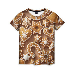 Женская футболка 3D с принтом печенье в Кировске, 100% полиэфир ( синтетическое хлопкоподобное полотно) | прямой крой, круглый вырез горловины, длина до линии бедер | christmas | cookies | decoration | merry | xmas | выпечка | глазурь | новый год | рождество | сладко