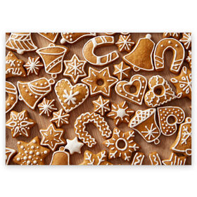 Поздравительная открытка с принтом печенье в Кировске, 100% бумага | плотность бумаги 280 г/м2, матовая, на обратной стороне линовка и место для марки
 | christmas | cookies | decoration | merry | xmas | выпечка | глазурь | новый год | рождество | сладко