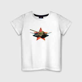 Детская футболка хлопок с принтом Танк за родину в Кировске, 100% хлопок | круглый вырез горловины, полуприлегающий силуэт, длина до линии бедер | 