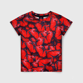 Детская футболка 3D с принтом Бабочки в Кировске, 100% гипоаллергенный полиэфир | прямой крой, круглый вырез горловины, длина до линии бедер, чуть спущенное плечо, ткань немного тянется | красная