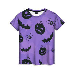 Женская футболка 3D с принтом Хэллоуин в Кировске, 100% полиэфир ( синтетическое хлопкоподобное полотно) | прямой крой, круглый вырез горловины, длина до линии бедер | halloween | ведьма | тыква | хэллоуин