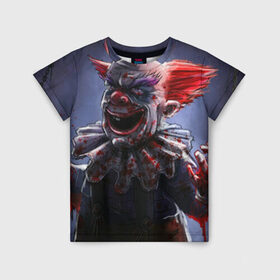 Детская футболка 3D с принтом Злобный клоун в Кировске, 100% гипоаллергенный полиэфир | прямой крой, круглый вырез горловины, длина до линии бедер, чуть спущенное плечо, ткань немного тянется | Тематика изображения на принте: зло | клоун | красная | кровь | ужас