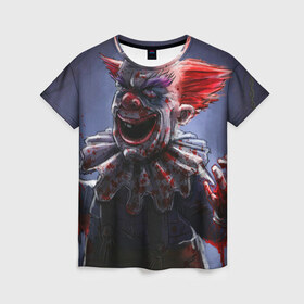 Женская футболка 3D с принтом Злобный клоун в Кировске, 100% полиэфир ( синтетическое хлопкоподобное полотно) | прямой крой, круглый вырез горловины, длина до линии бедер | зло | клоун | красная | кровь | ужас