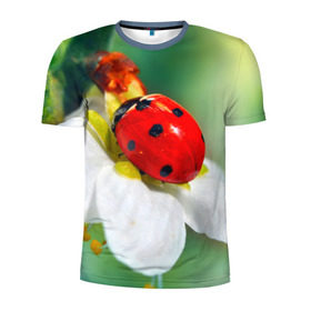 Мужская футболка 3D спортивная с принтом Божья коровка в Кировске, 100% полиэстер с улучшенными характеристиками | приталенный силуэт, круглая горловина, широкие плечи, сужается к линии бедра | Тематика изображения на принте: божья коровка | насекомое | цветок