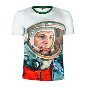 Мужская футболка 3D спортивная с принтом Гагарин в Кировске, 100% полиэстер с улучшенными характеристиками | приталенный силуэт, круглая горловина, широкие плечи, сужается к линии бедра | space | гагарин | космос | россия