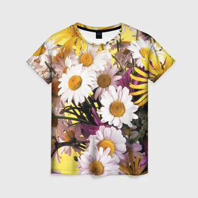 Женская футболка 3D с принтом Полевые цветы 4 в Кировске, 100% полиэфир ( синтетическое хлопкоподобное полотно) | прямой крой, круглый вырез горловины, длина до линии бедер | поле | полевые цветы | цветы