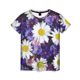 Женская футболка 3D с принтом Полевые цветы 8 в Кировске, 100% полиэфир ( синтетическое хлопкоподобное полотно) | прямой крой, круглый вырез горловины, длина до линии бедер | поле | полевые цветы | цветы