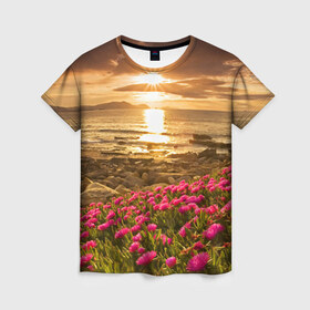 Женская футболка 3D с принтом Полевые цветы 9 в Кировске, 100% полиэфир ( синтетическое хлопкоподобное полотно) | прямой крой, круглый вырез горловины, длина до линии бедер | поле | полевые цветы | цветы