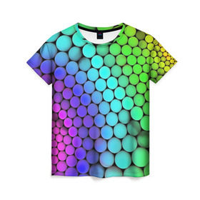Женская футболка 3D с принтом Цветные шары в Кировске, 100% полиэфир ( синтетическое хлопкоподобное полотно) | прямой крой, круглый вырез горловины, длина до линии бедер | абстракция | краски | круги | цвета | шары